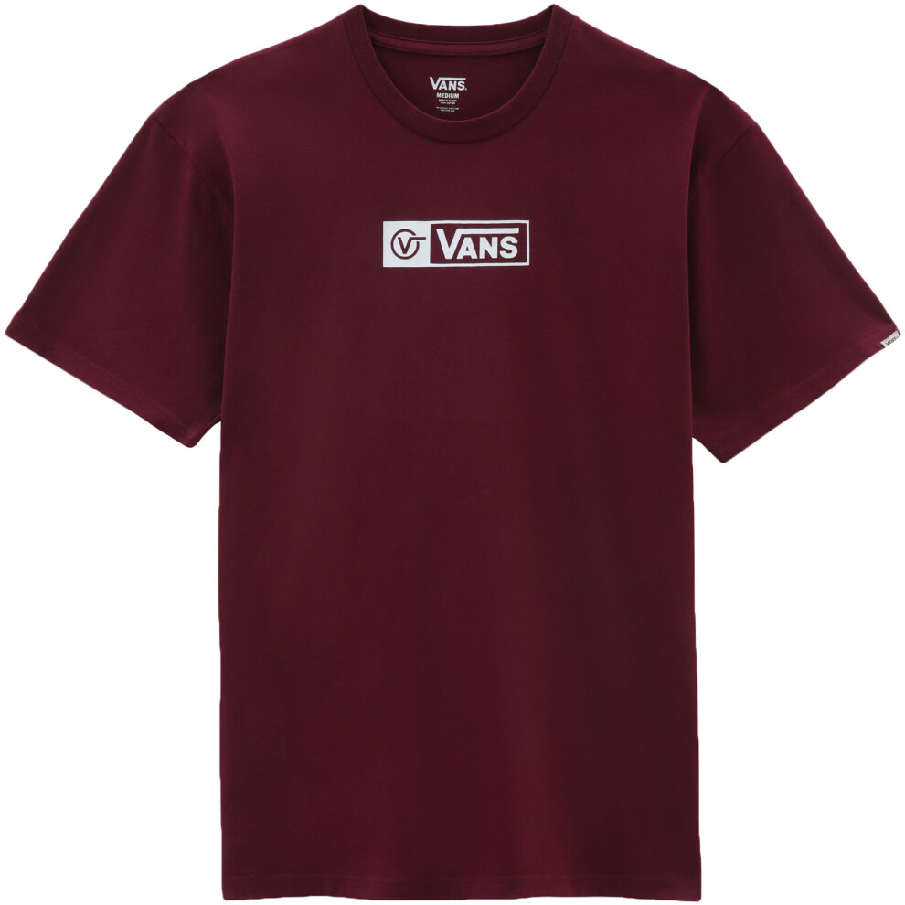 (S, Burgundy) Vans Mens Circle Tab Crew Neck Cotton Casual T-Shirt Tee Top