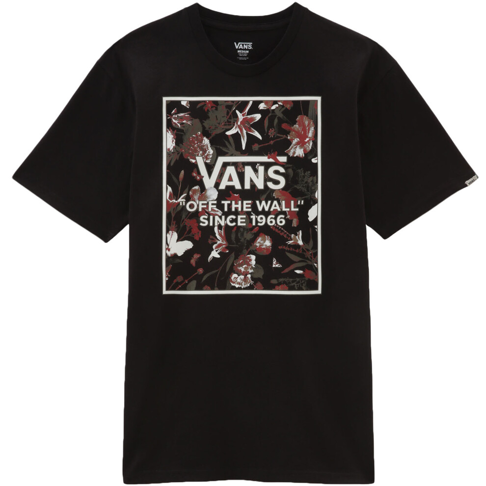 (S, Black) Vans Mens Night Garden Box Crew Neck Short Sleeve T-Shirt Tee Top