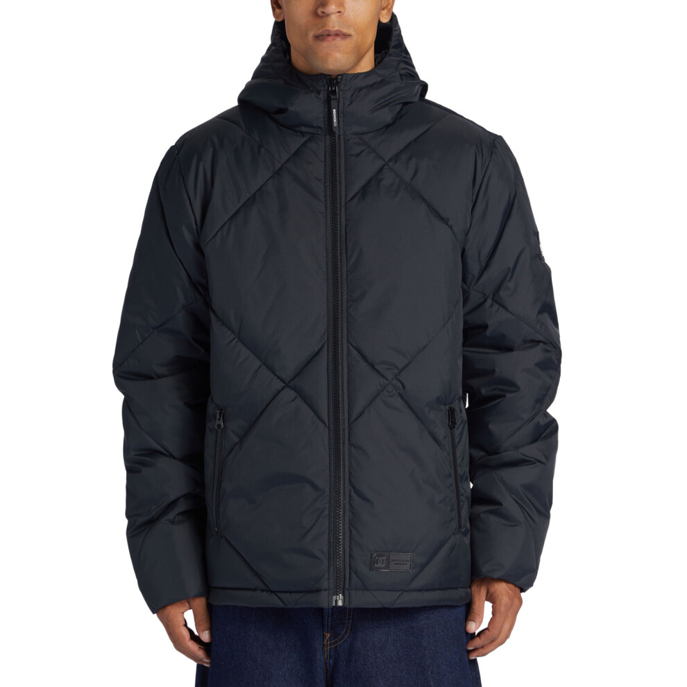 (L, Black) DC Shoes Mens Passage Warm Winter Hooded Padded Puffer Jacket Coat - Black