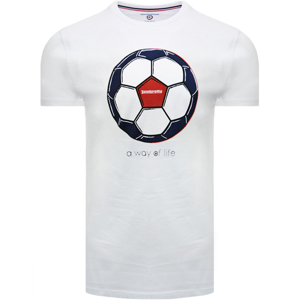 (1XL, White) Lambretta Mens Big & Tall King Size Short Sleeve Football T-Shirt Tee - White