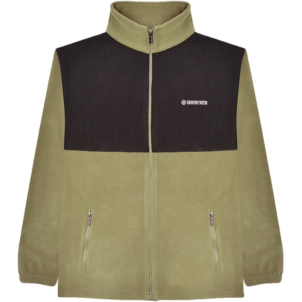 (S, Lichen Green) Lambretta Mens Colour Block Full Zip Warm Winter Soft Polar Fleece Jacket