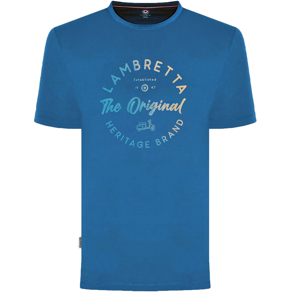 (3XL, Dark Blue) Lambretta Mens Original Heritage Casual Short Sleeve Crew Neck T-Shirt Top Tee