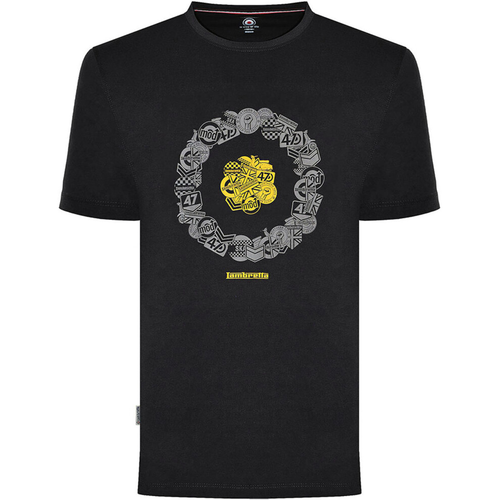 (S, Black) Lambretta Mens Badges Target Casual Short Sleeve Crew Neck T-Shirt Top Tee-image-OPC-P8ZRY62-NEW