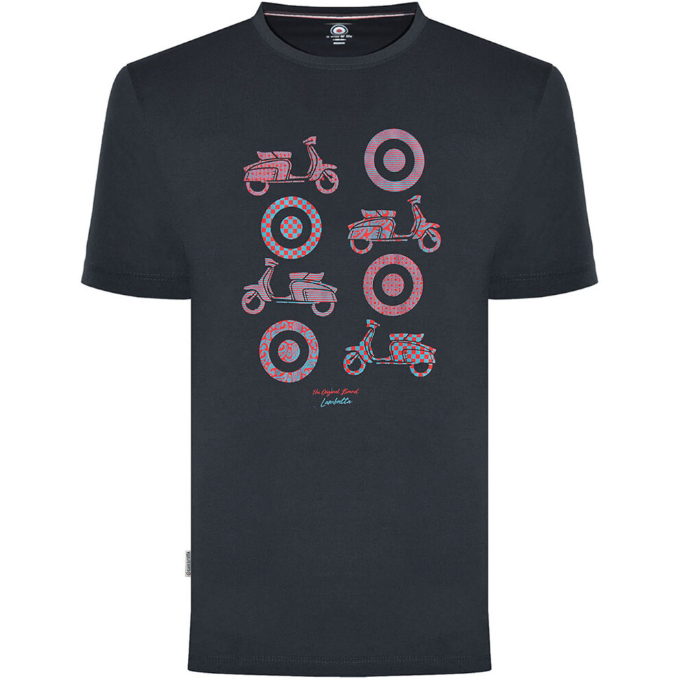 (2XL, Navy) Lambretta Mens Multi Target Scooter Short Sleeve Crew Neck T-Shirt Top Tee