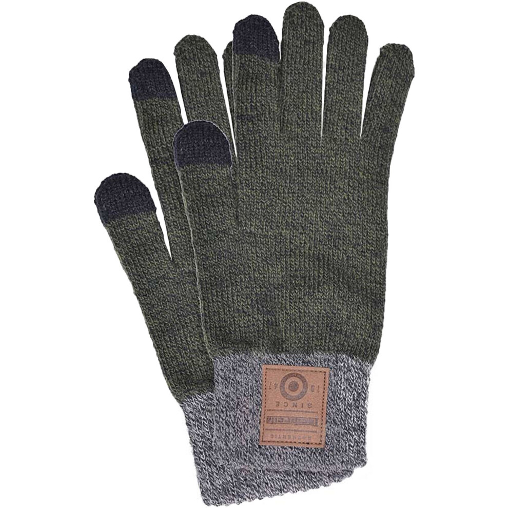 (One Size, Khaki/Charcoal) Lambretta Mens Turn Up Touchscreen Compatible Knitted Warm Winter Gloves