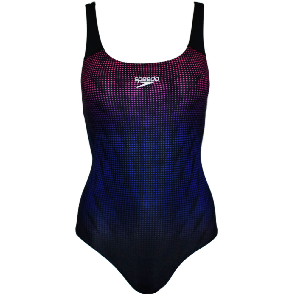 (30, Black) Speedo Womens Digital Placement Powerback One Piece Swimming Costume - Black