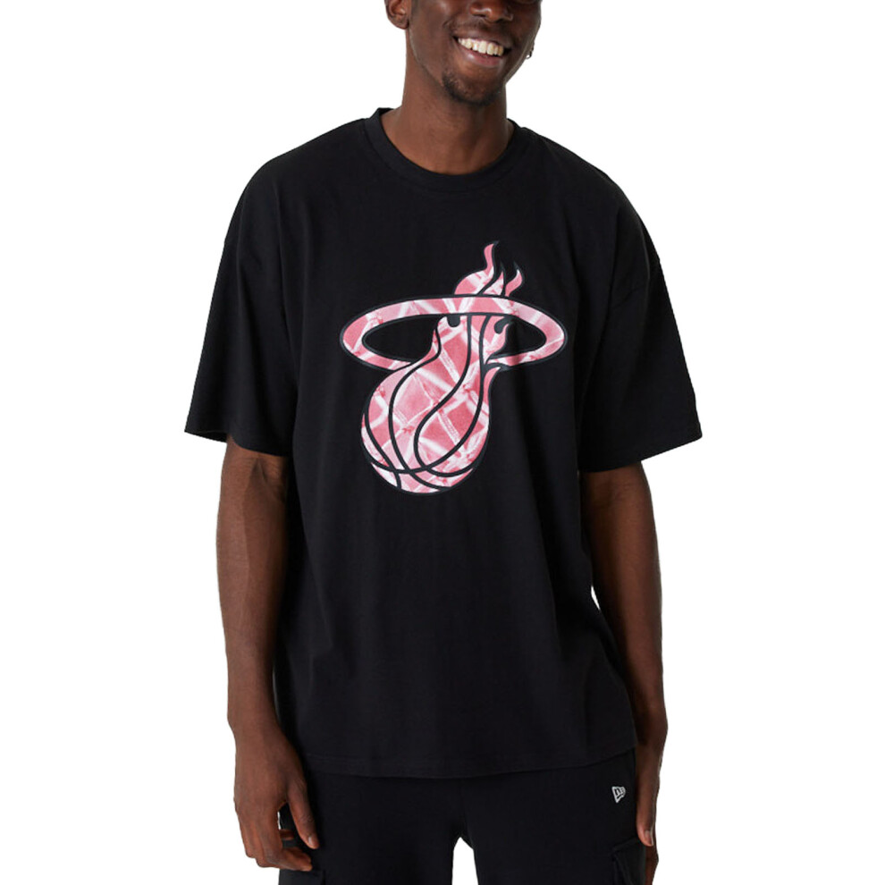 New Era (S, ) Miami Heat Nba Infill Logo Oversized T-Shirt Tee Top - Black
