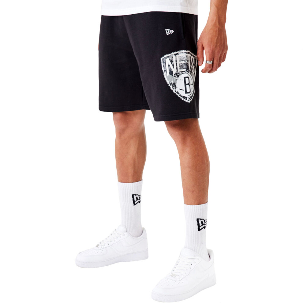 (2XL, Black) New Era Brooklyn Nets Team Logo Oversized Joggers Sweatshorts Bottom - Black