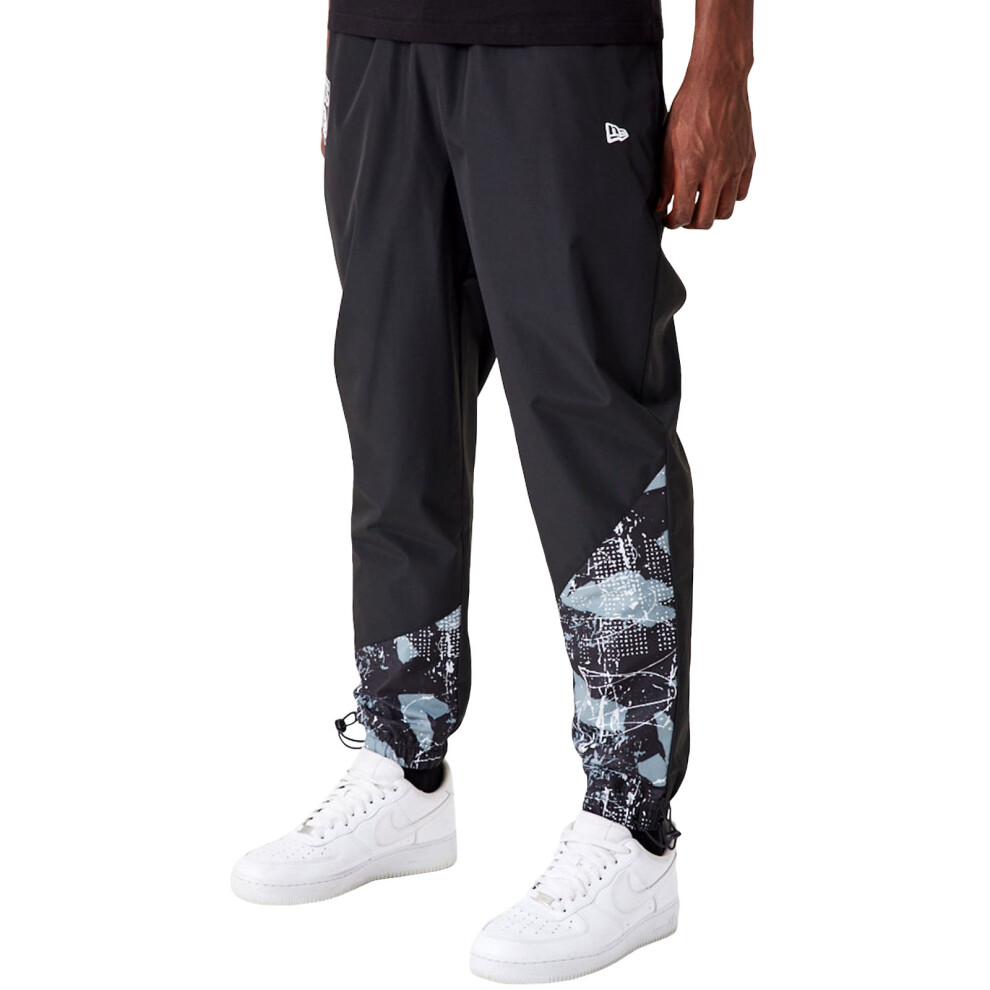 (2XL, Black) New Era Mens Brooklyn Nets All Over Pattern Panel Joggers Track Pants - Black