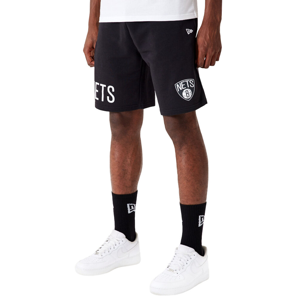 (XL, Black) New Era Brooklyn Nets Wordmark Oversized Jogger Sweatshorts Bottoms - Black