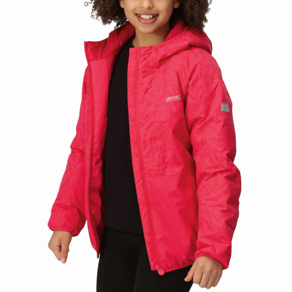 (11-12 Yrs, Pink) Regatta Kids Volcanics VII Reflective Waterproof Rain Jacket Coat