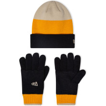 New Era Youth Warm Winter Stripe Beanie Bobble Hat Gloves Set - Navy