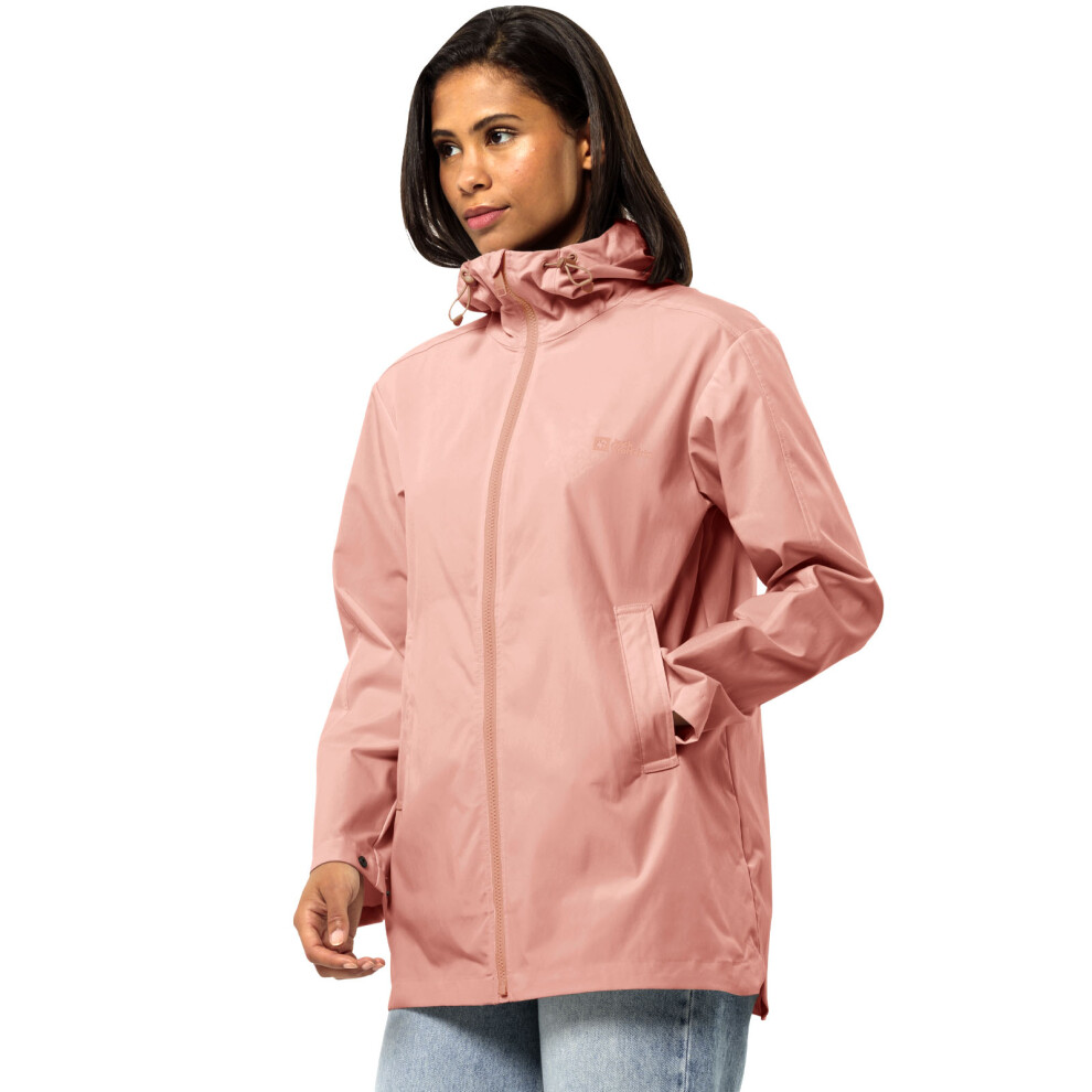 (L, Rose Dawn) Jack Wolfskin Womens Desert Wind Hooded Windproof Jacket Coat - Rose Dawn