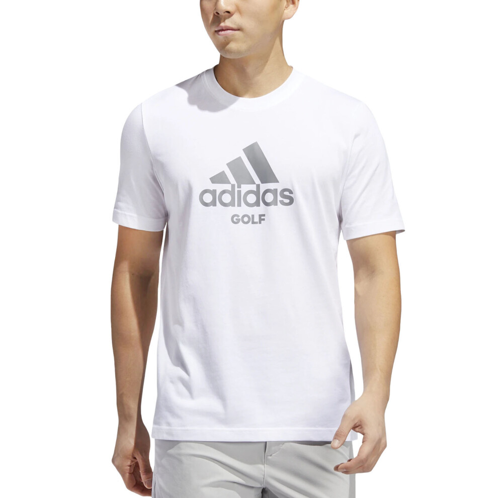 (S, White) adidas Performance Mens Casual Crew Neck Graphic Golf T-Shirt Top Tee