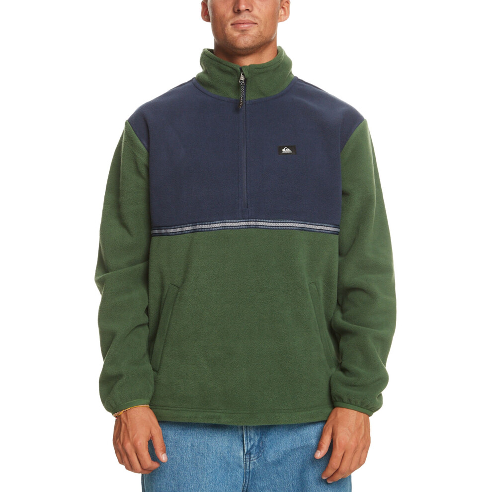 (M, Greener Pastures) Quiksilver Mens Taped Off Half Zip Pullover High Neck Fleece - Greener Pastures