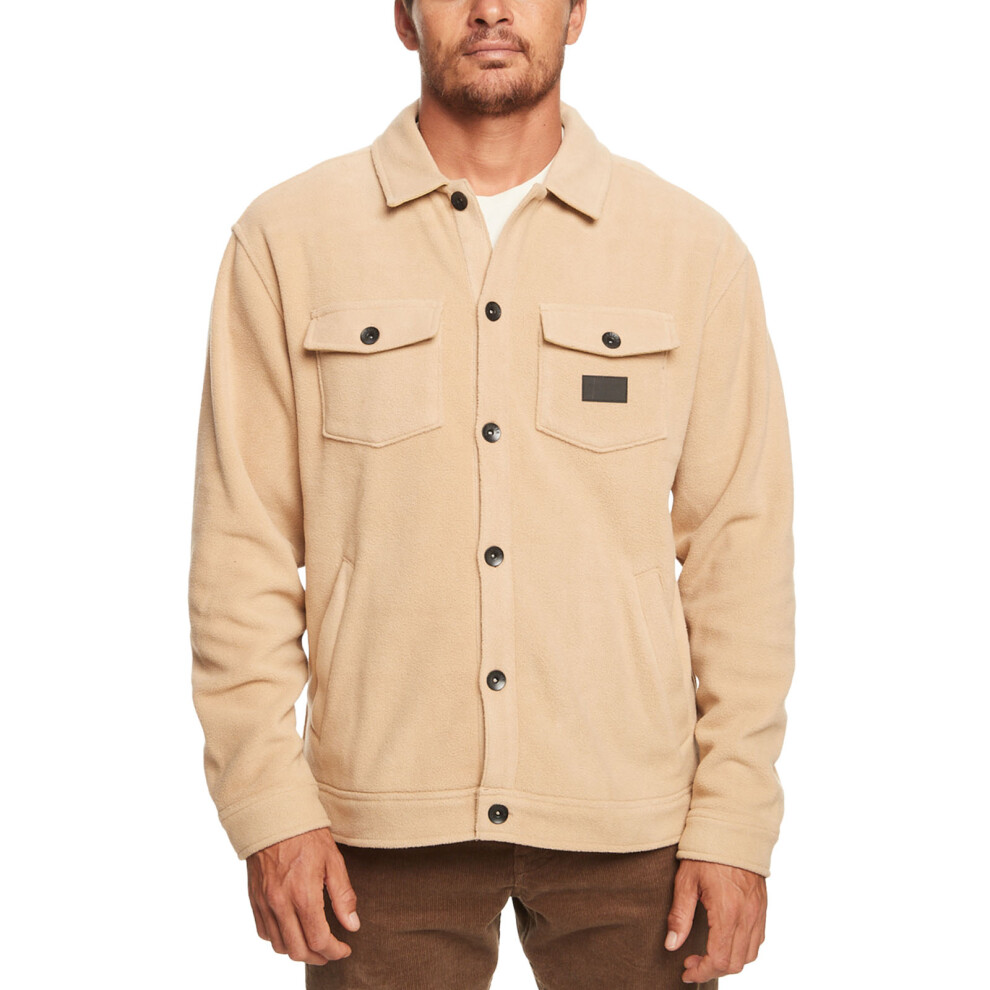 (L, Plage) Quiksilver Mens Sherpa Fleece Button Front Overshirt Jacket - Plage