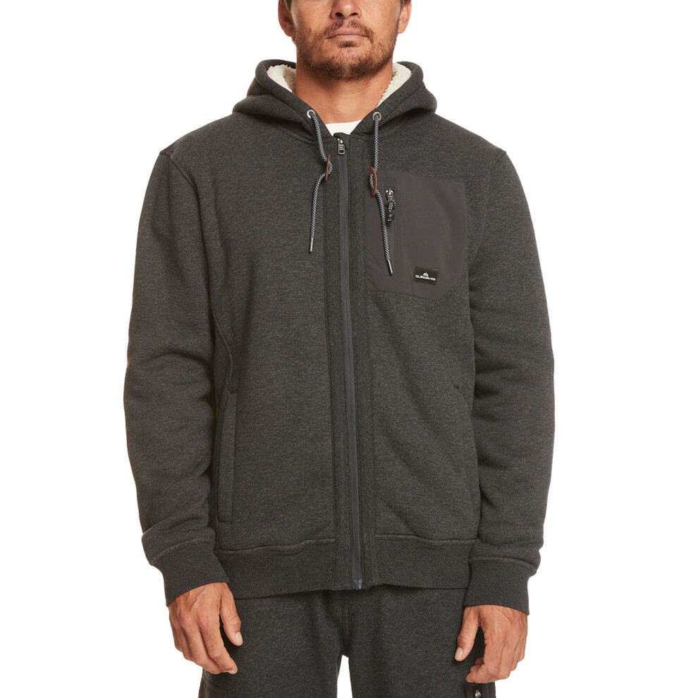 (XXL, Grey Heather) Quiksilver Mens Out There Full Zip Hooded Sweater Sweatshirt - Grey Heather