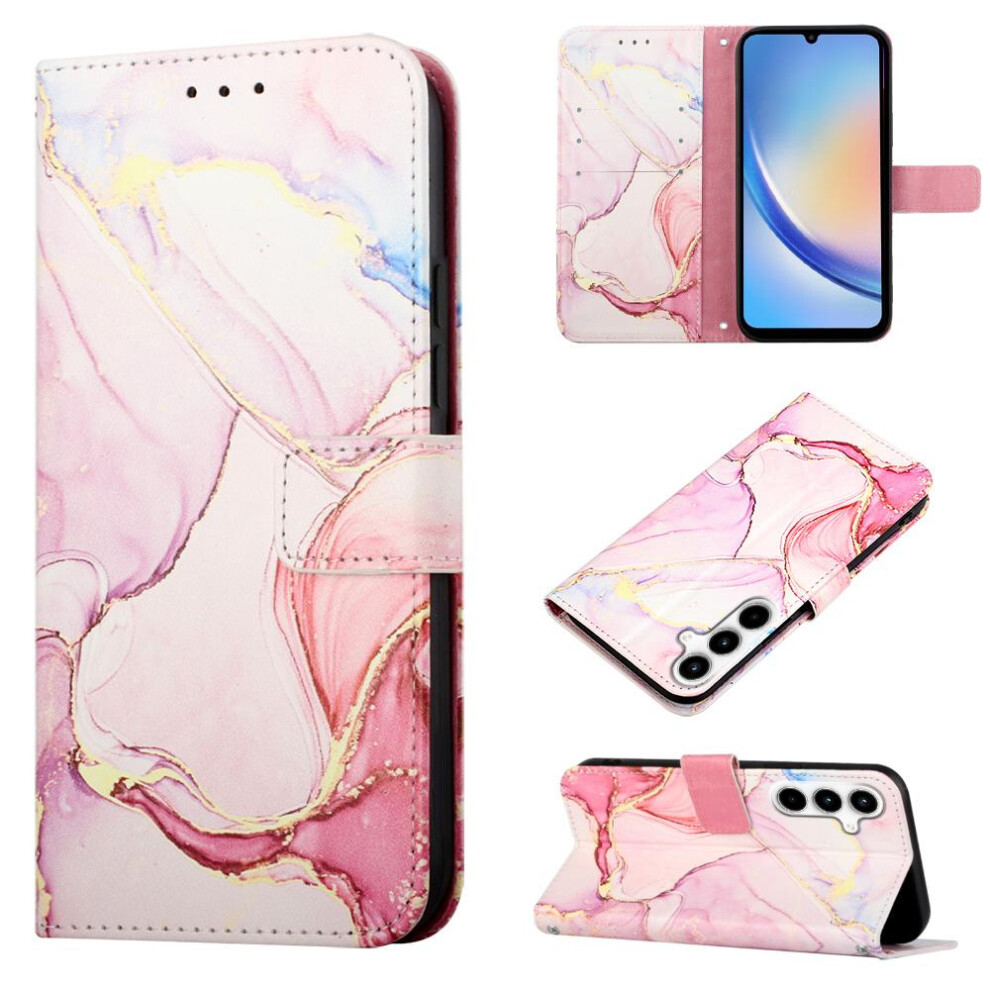 (Pink) Case For Samsung Galaxy A35 5G Kickstand Pu Leather Marble Pattern Wallet Pink 764762587574