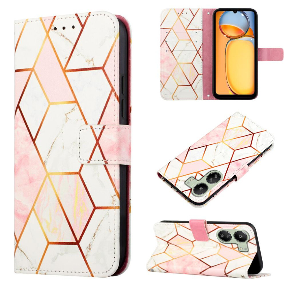 (Rose ) Case For Xiaomi Redmi 13C 4G Kickstand Pu Leather Marble Pattern Wallet Gold 764762587659