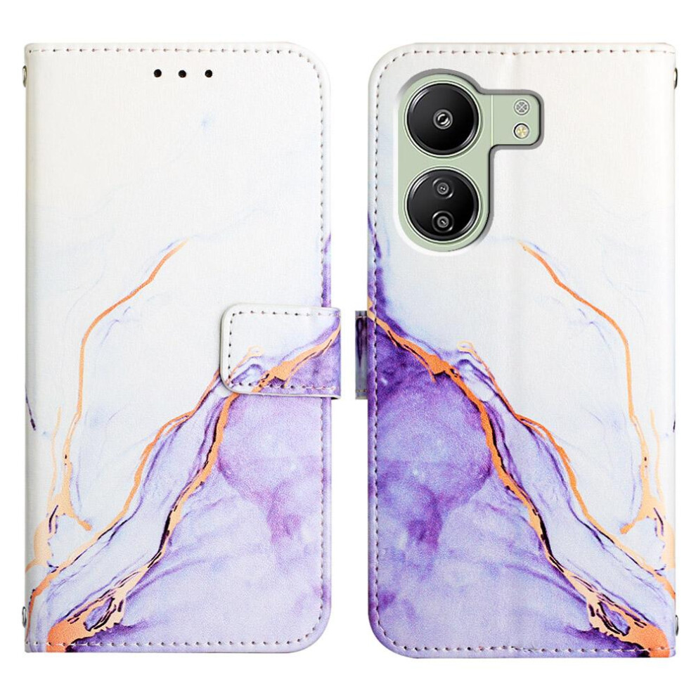 (Purple) Case For Xiaomi Redmi 13C 4G Kickstand Pu Leather Marble Pattern Wallet Purple 764762587666