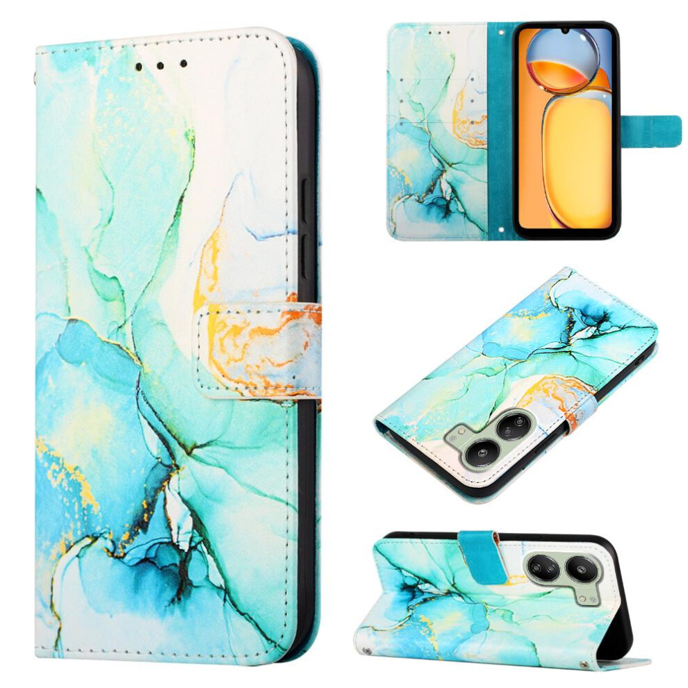 (Green) Case For Xiaomi Redmi 13C 4G Kickstand Pu Leather Marble Pattern Wallet Green 764762587673