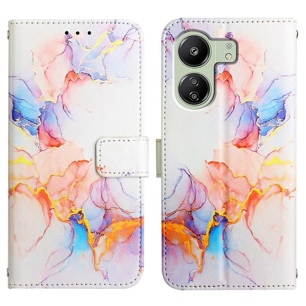 (White) Case For Xiaomi Redmi 13C 4G Kickstand Pu Leather Marble Pattern Wallet White 764762587642