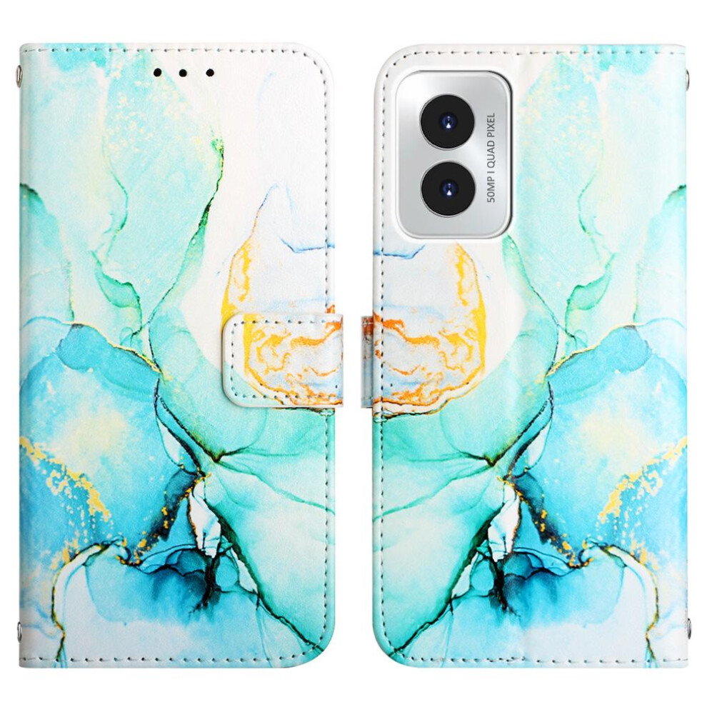 (Green) Case For Motorola Moto G Play 4G 2024 Pu Leather Kickstand Marble Pattern Wallet Green 764762587796