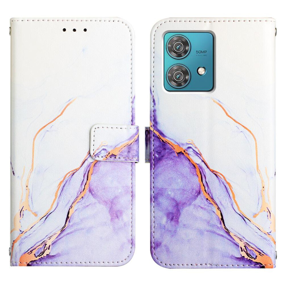 (Purple) Case For Motorola Moto Edge 40 Neo Pu Leather Kickstand Marble Pattern Wallet Purple 764762587840