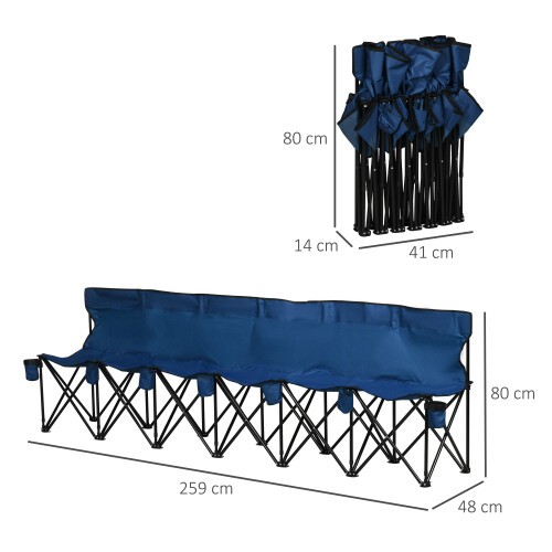 Outsunny Outsunny 6 Seater Folding Bench Camping Chair with Cup Holder, Blue 1