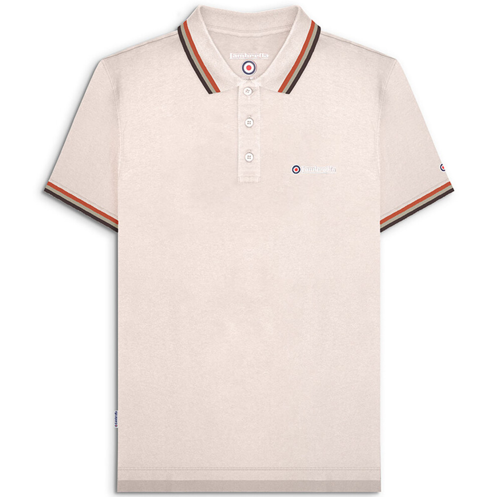 Lambretta (3Xl, Oat/Clay) Mens Triple Tipped Short Sleeve 3 Button Placket Polo Shirt Top