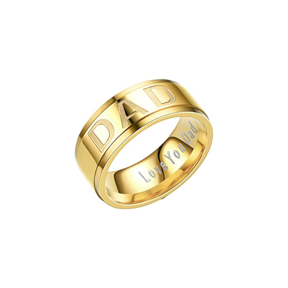 (Gold, 1) Rings Father Day Gift Dad Engraved Titanium Men
