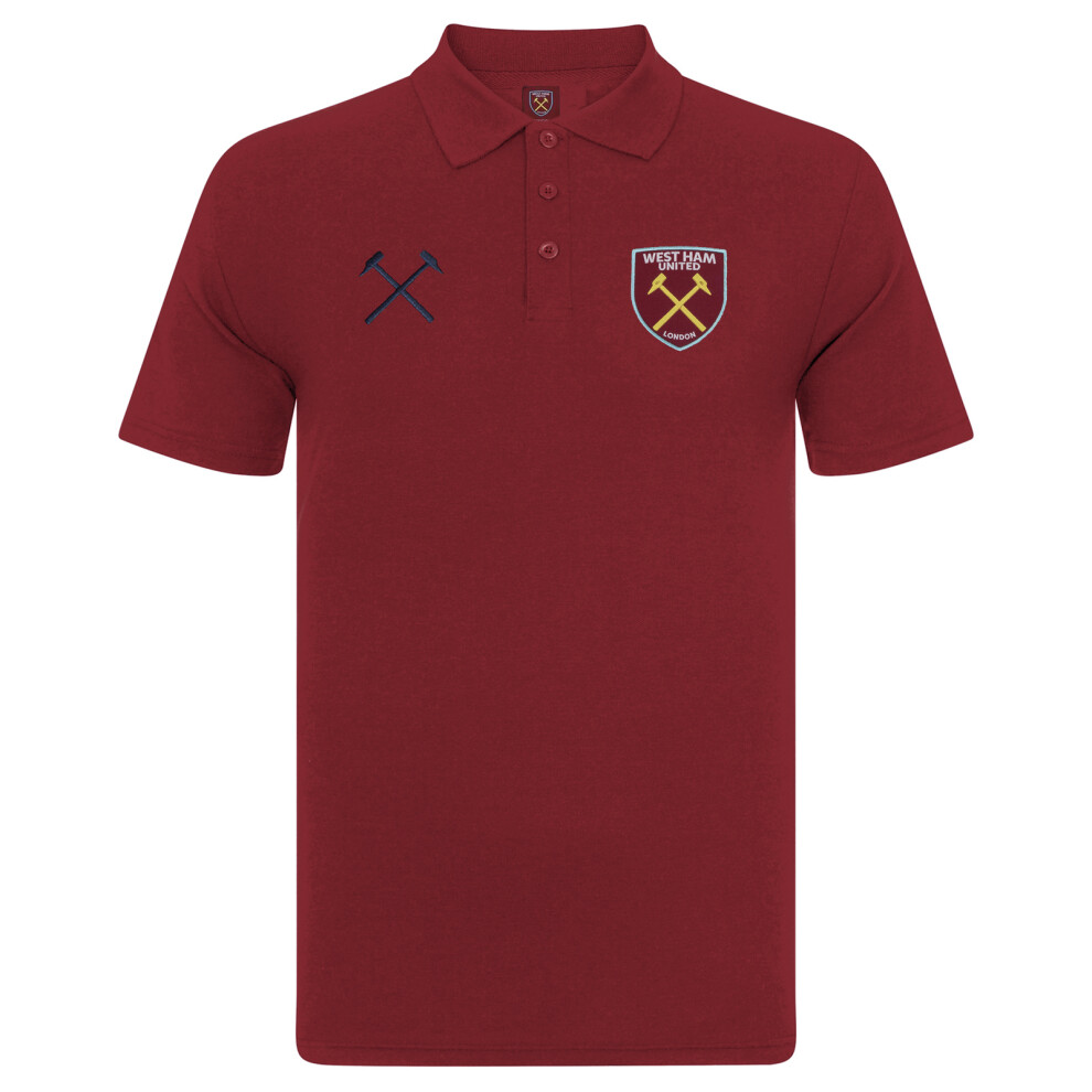 (Claret, Medium) West Ham United FC Official Football Gift Mens Crest Polo Shirt