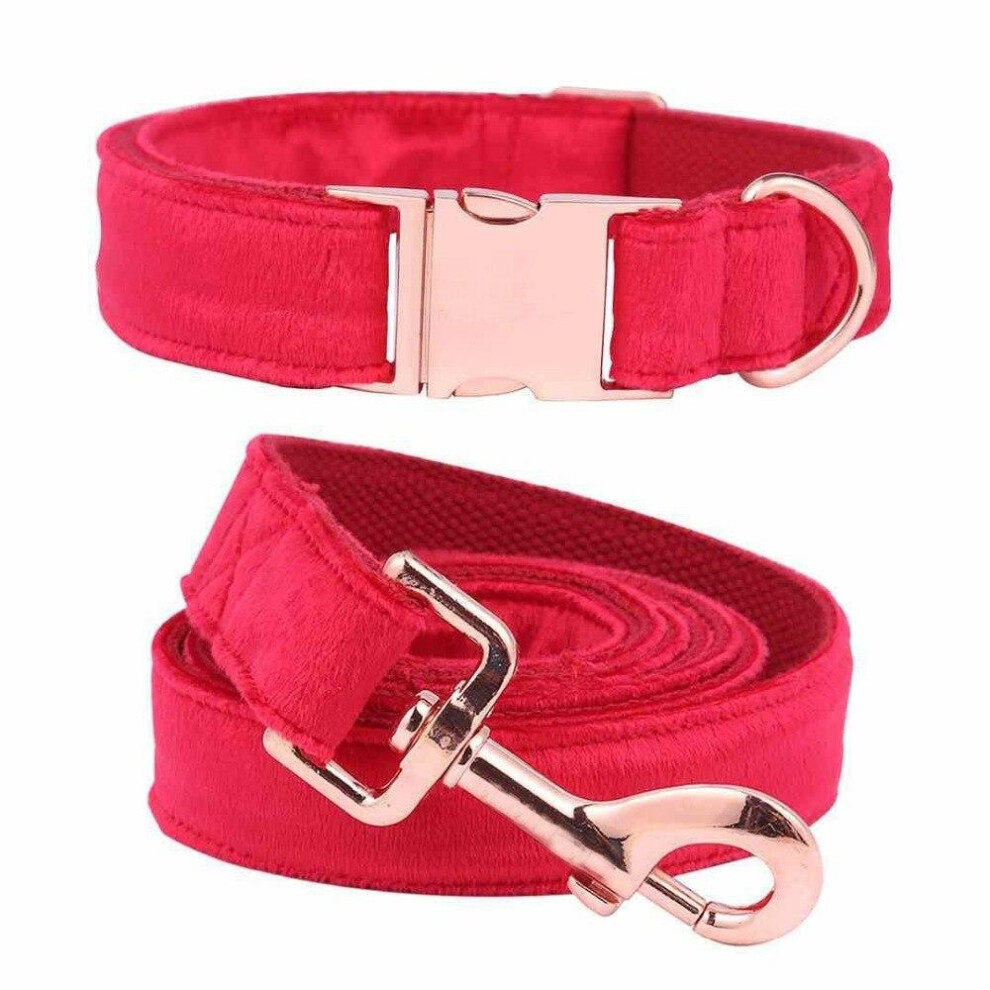 (Collar And Leash, S) Sassy Scarlet Velvet Dog Collar And Leash Set