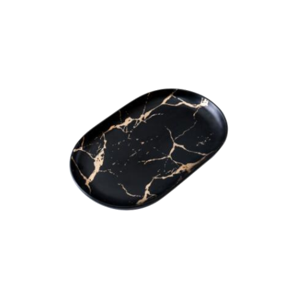 (Oval, Black) Sophisticated Marble Serving Tray Tableware Home Decor