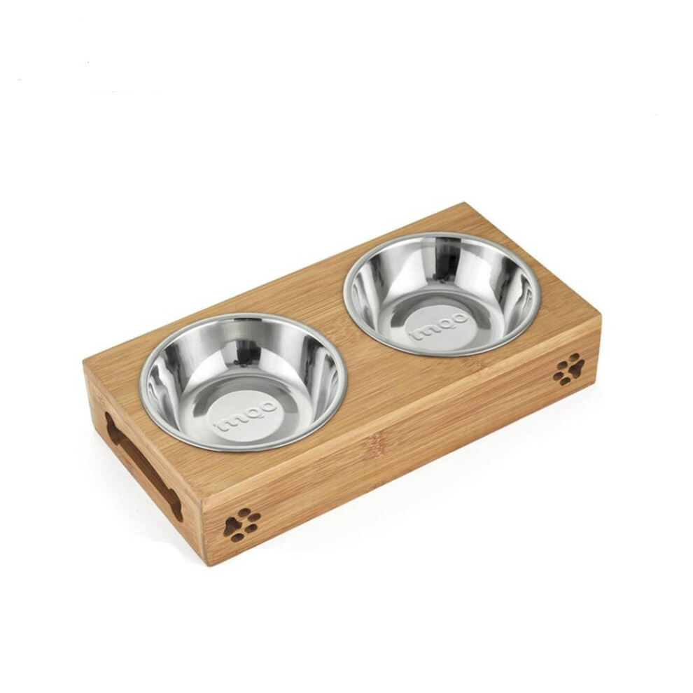 (Stainless Steel, L) Ceramic Or Stainless Steel Pet Feeding Bowls With Bamboo Stand