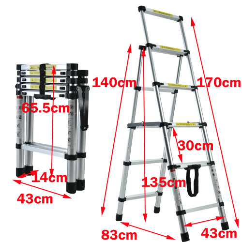 (5 Stepladder) Step Ladder Aluminium Telescopic Ladder Foldable A Frame Stepladder 2