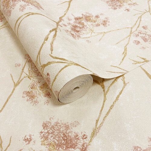 Fine Decor Vymura Sofia Sprig Blush Wallpaper M95670 1