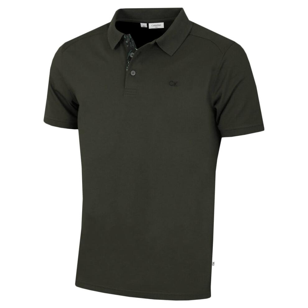 (M, Hunter Green) Calvin Klein Mens Campus Camo Soft Feel Golf Polo Shirt