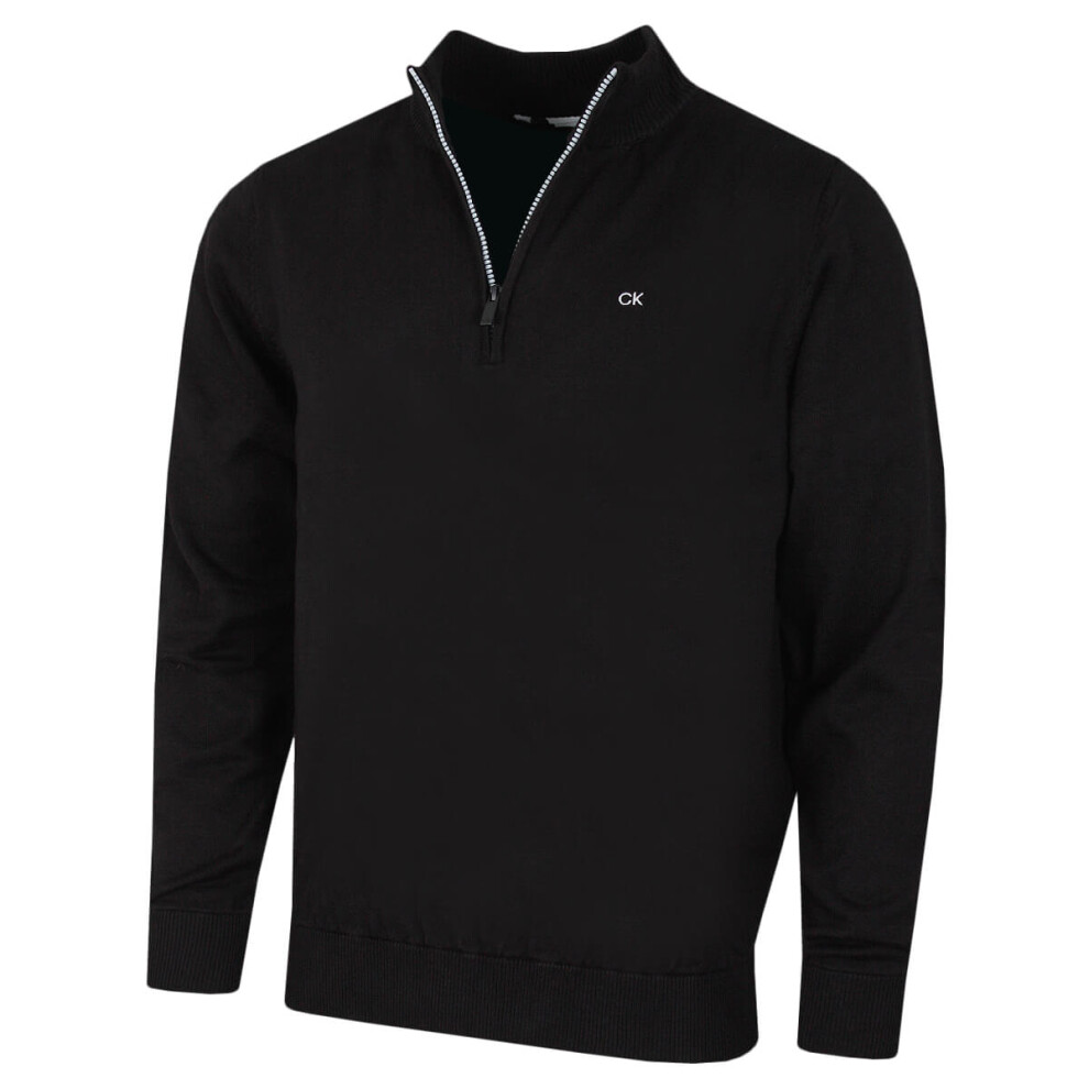 (M, Black/Silver) Calvin Klein Mens Heather Half Zip Soft Feel Easy Care Sweater