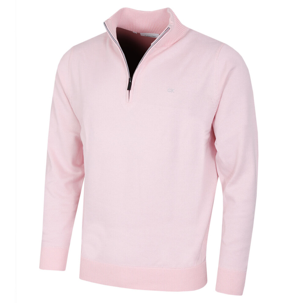 (L, Baby Pink) Calvin Klein Mens 2024 Campus 1/2 Zip Soft Feel Easy Care Sweater