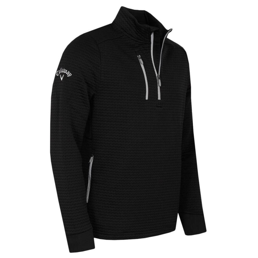 (S, Caviar/High Rise) Callaway Golf Mens Midweight Textured Quarter Zip Fleece Sweater