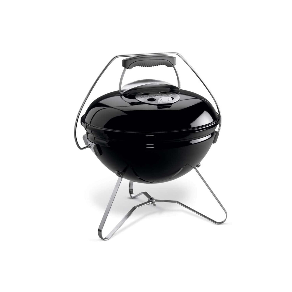 Weber Smokey Joe Charcoal Grill Barbeque, 37cm | Portable BBQ Grill with Lid Cover & Plated Steel Legs | Compact Freestanding Outdoor Oven - Black