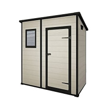 Keter Manor Outdoor Pent Single Door Garden Storage Shed 6 x 4ft Beige Brown Wood Effect Fade Free All Weather Resistant Safe And Secure
