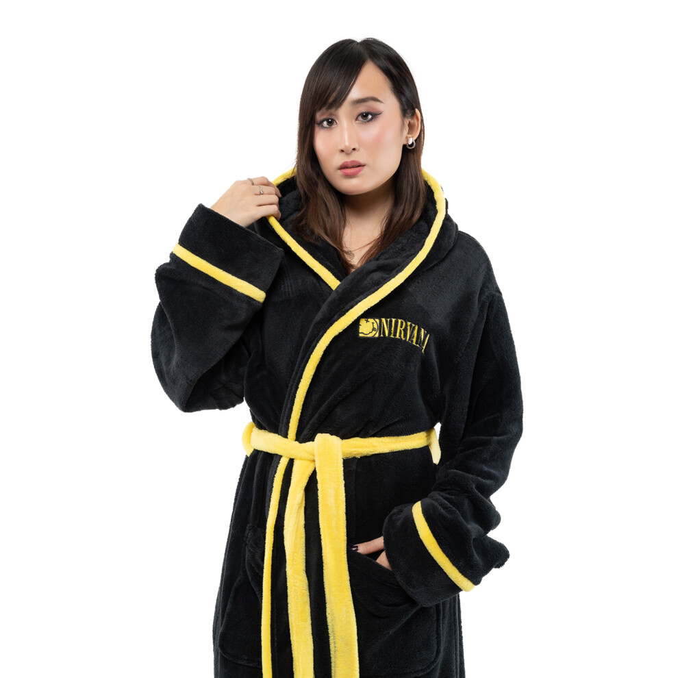 (S, Black) Nirvana Yellow Grunge Smile Bathrobe