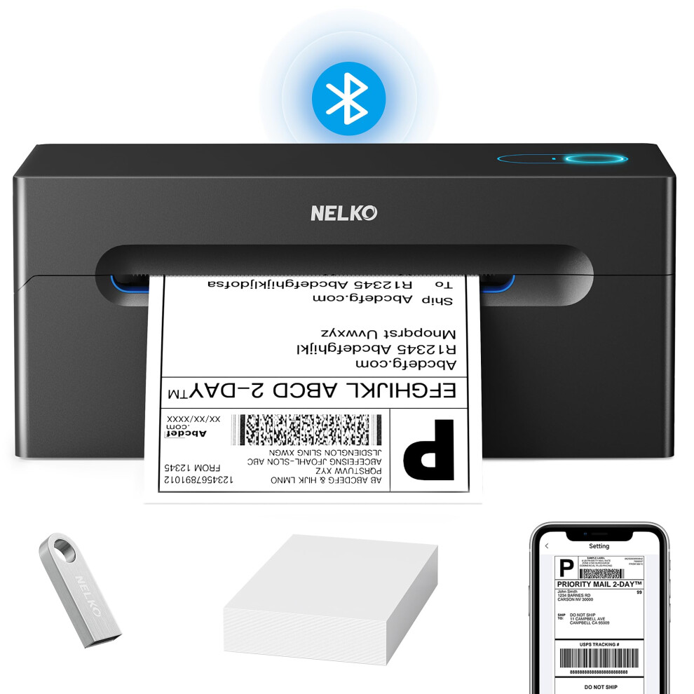 Nelko Bluetooth Thermal Label Printer, Wireless 4x6 Shipping Label Printer for Small Business, Support Android, iPhone and Windows