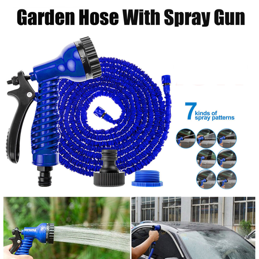 (100FT Blue) Garden Hose Flexible Expandable Hose for Watering Plant Glass Washing Car Pet Multipurpose with 7 Function Sprayer