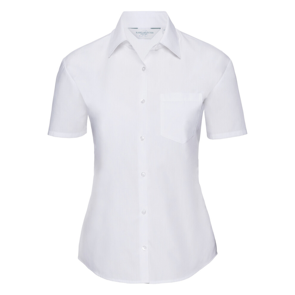 (4XL, White) Russell Collection Ladies/Womens Short Sleeve Poly-Cotton Easy Care Poplin Shirt