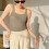 (PALE TAUPE, L) Solid Knitted Striped Camisole 1