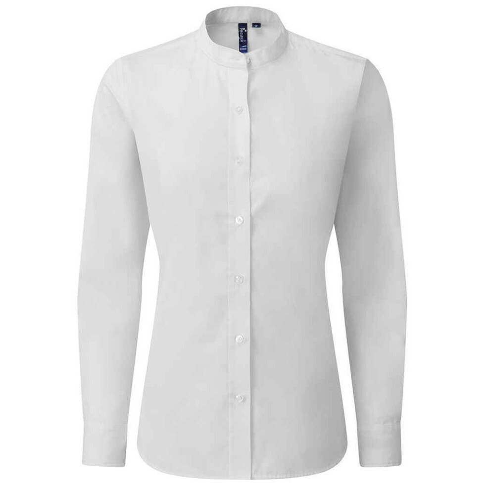(L, White) Premier Womens/Ladies Banded Grandad Collar Formal Shirt