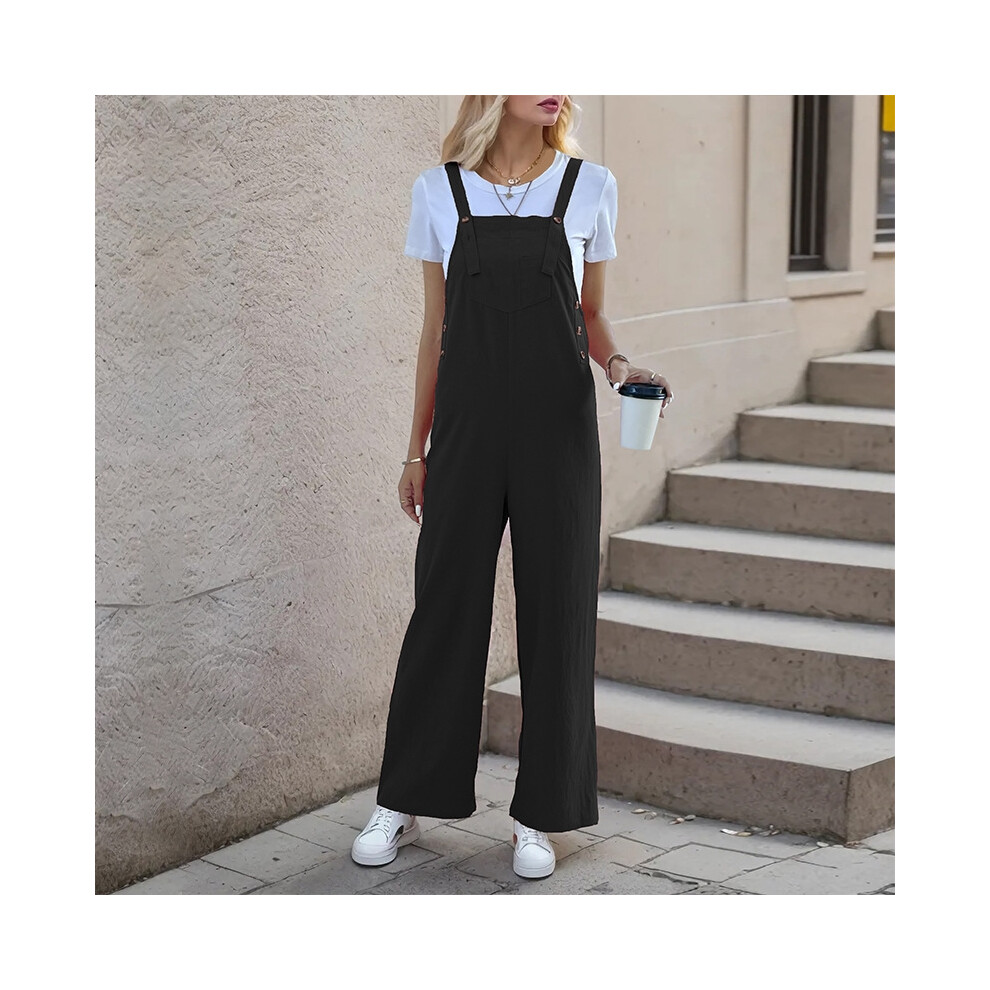 (BLACK, M) Solid Color Simple Casual Versatile Straight Jumpsuit-image-OPC-PDMZ76T-NEW